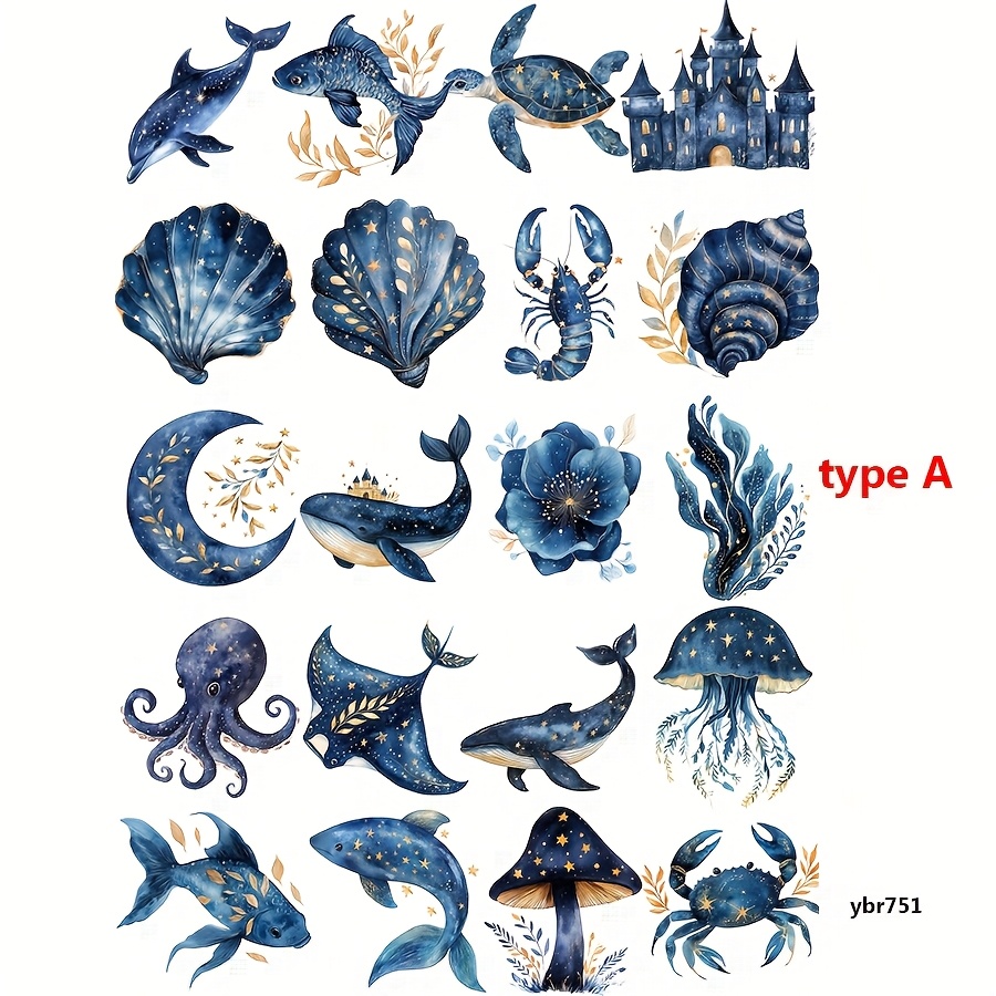 1 Pack Marine Biology Series Journal Stickers Shell Pattern Background Stickers Diy Arts Material -sided Self-adhesive Stickers For Album Decoration