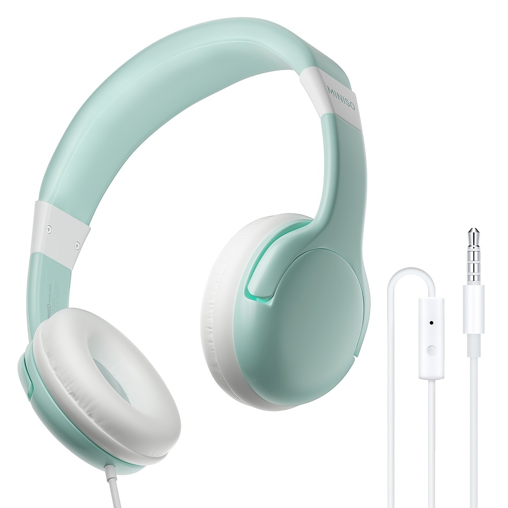 TEMU Miniso Wired Kids Headphones With 85db Volume Limit, Great , Materials, Built-in Microphone, Adjustable Headband From To Teen, Soft Pu Cushions,