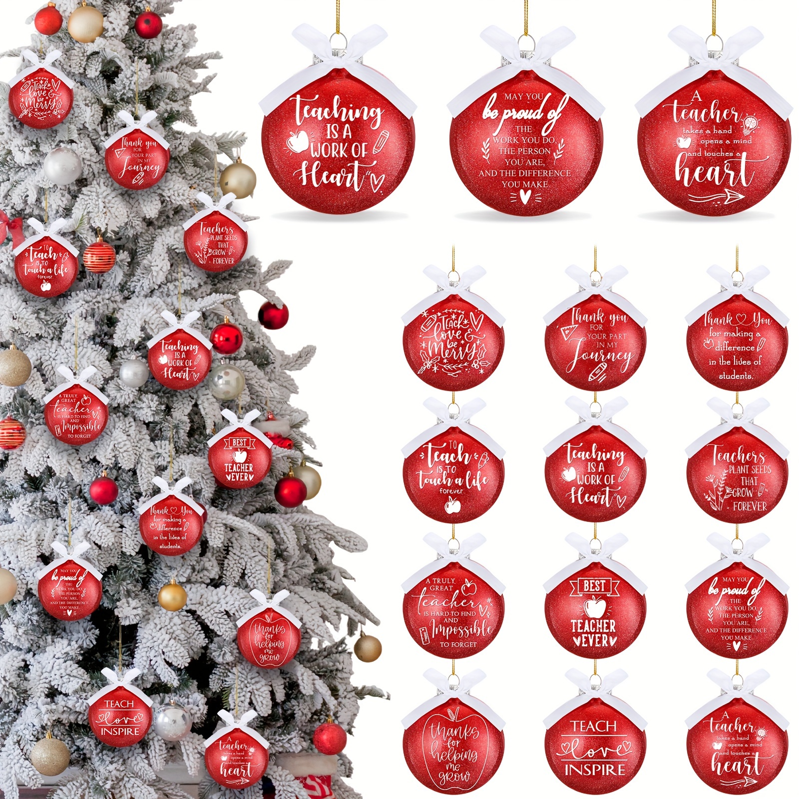 

Teacher Christmas Ornaments Teacher Appreciation Gift Teacher Ball Hanging Ornament For Christmas Tree Thank You Quotes Ball With Ribbons For Xmas Teacher Party Decor, 12 Styles (36 Pcs)