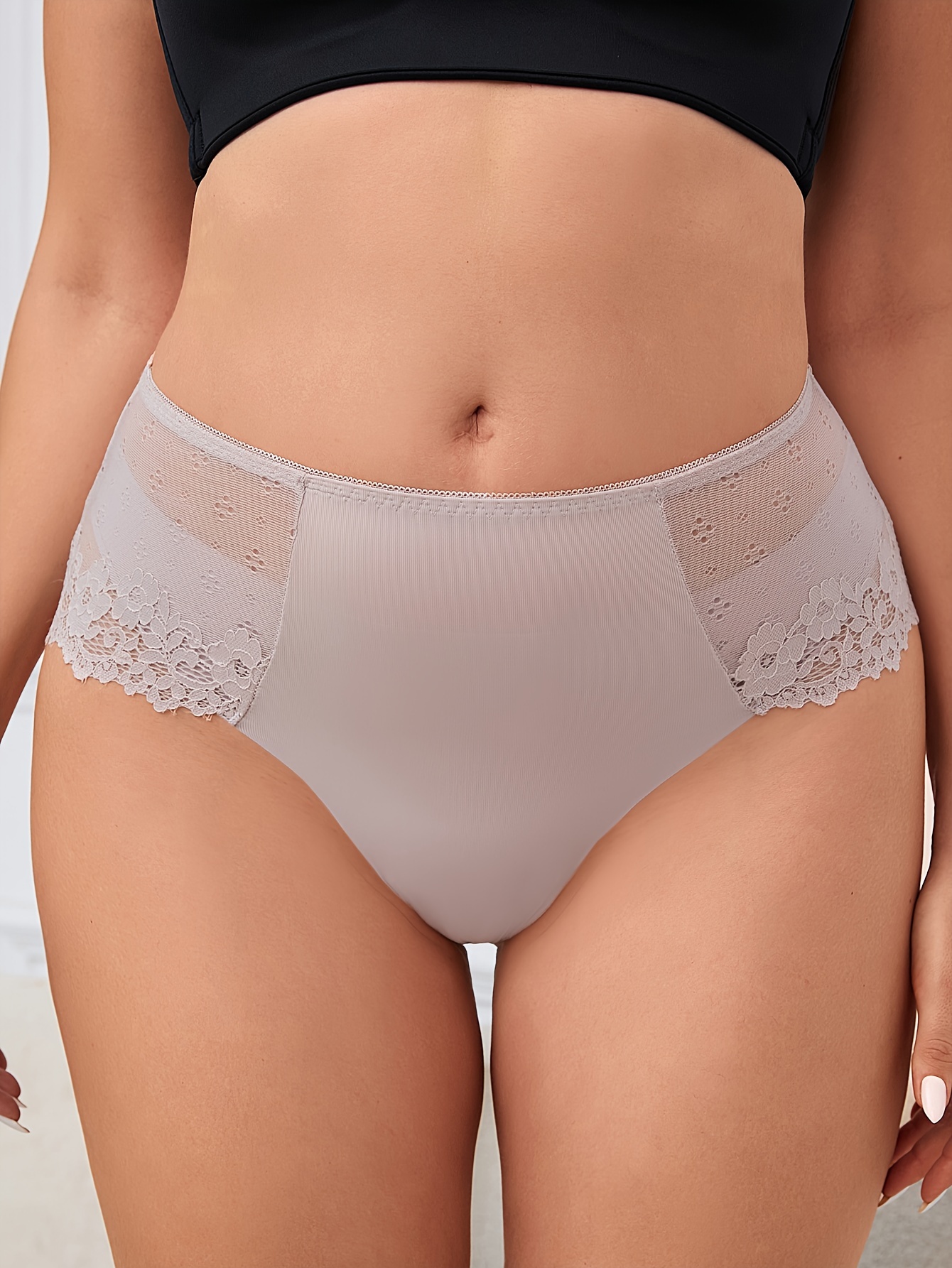 Plus Size Sexy Panty Women's Plus Solid Stretchy Contrast - Temu