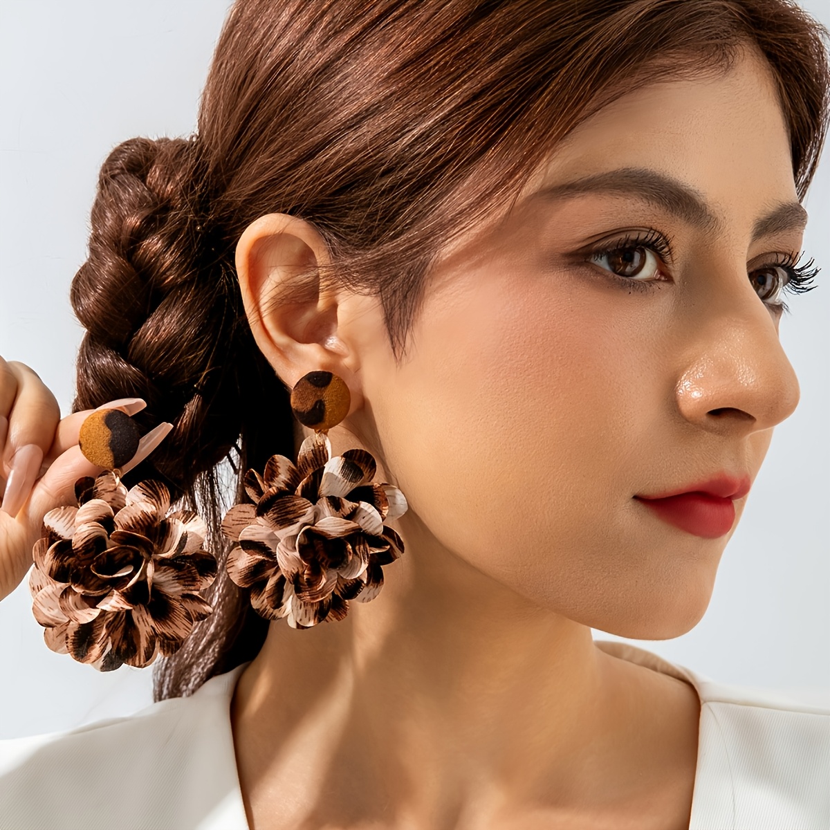 E-shop Ein Set Vintage-Ohrringe mit Leopardenmuster und Tee-Rosen-Anhänger, ideal als Geschenk für den und besondere Anlässe für Frauen, neu erschienen