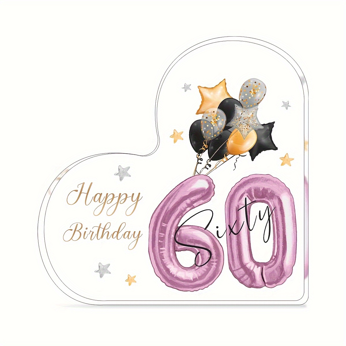 Image of 2d Flat - [christmas][thanksgiving] 1pc 2d Acrylic Flat Creative 60th Birthday 2d Acrylic Ornament Decorations Perfect Birthday Gift For Elders Desk Ornament Decorations Paperweights