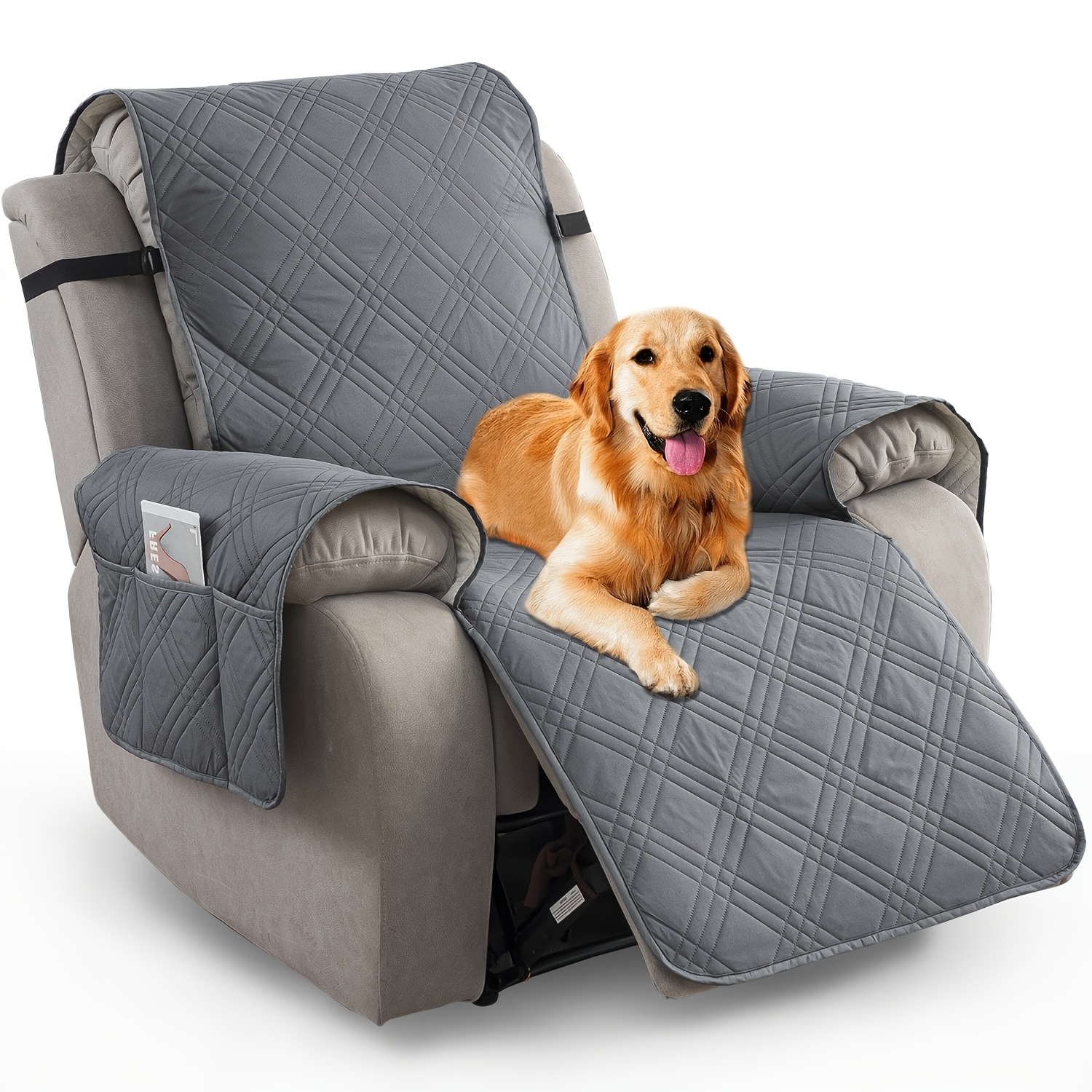 photo de l'article 1 housse de fauteuil inclinable, housse antidérapante avec poche, lavable, protecteur de meuble pour animaux (fauteuil inclinable), facile à installer et à entretenir