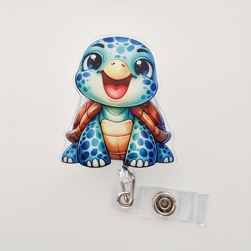 

1-pack Cute Turtle Design Retractable Badge Holder With Alligator Clip, Acrylic (pmma) Nurse Doctor Id Name Card Badge Reel