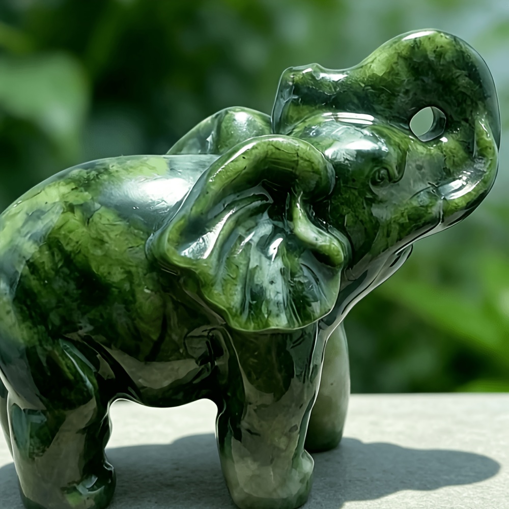 TEMU 1 pieza de decoración aleatoria de elefante de jade verde, tallado de elefante de cristal, figura de elefante, regalo de cristal, decoración del