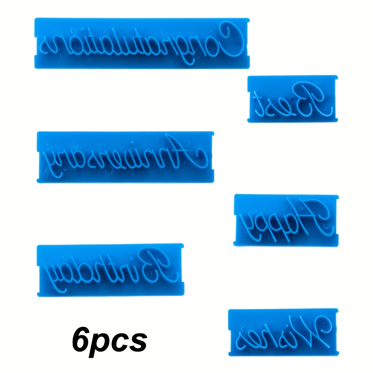 Image of 6pcs Baking Fondant Cookie English Printed Mold Set For Cake Decoration With Handwritten Phrases