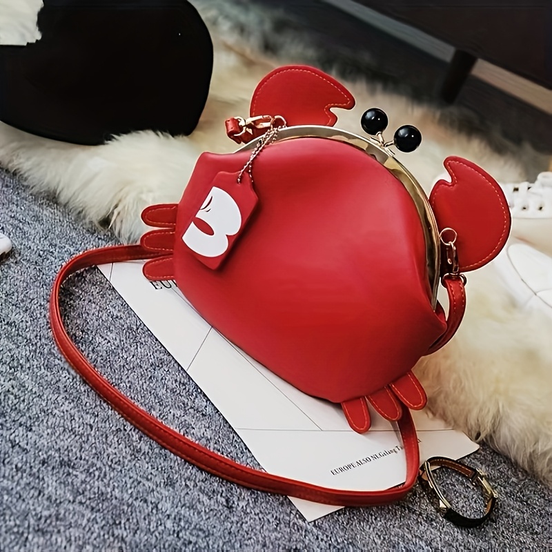 

Cute Crab-shaped Ladies Shoulder Bag, Waterproof Crossbody With Closure, Polyester Lined, Painted, Solid Color, Versatile For Occasions