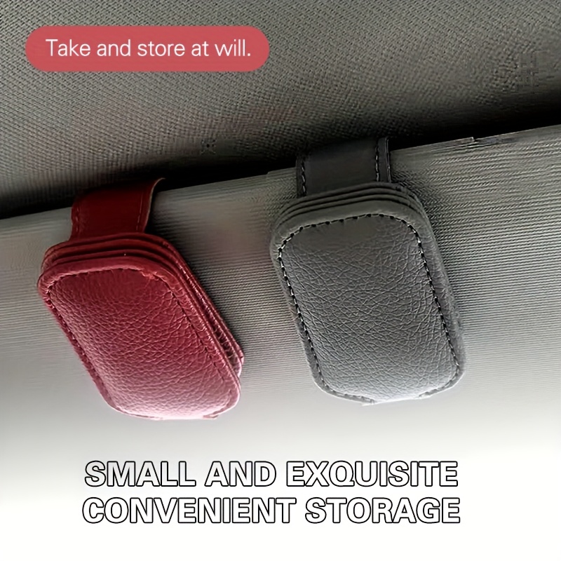 

1pc Pu Leather Car Visor Fashion Glasses Holder Clip - Small & Storage Organizer For Eyewear, Compact And Design, Ideal Gift For Car Accessories (red/gray), Holder For Car