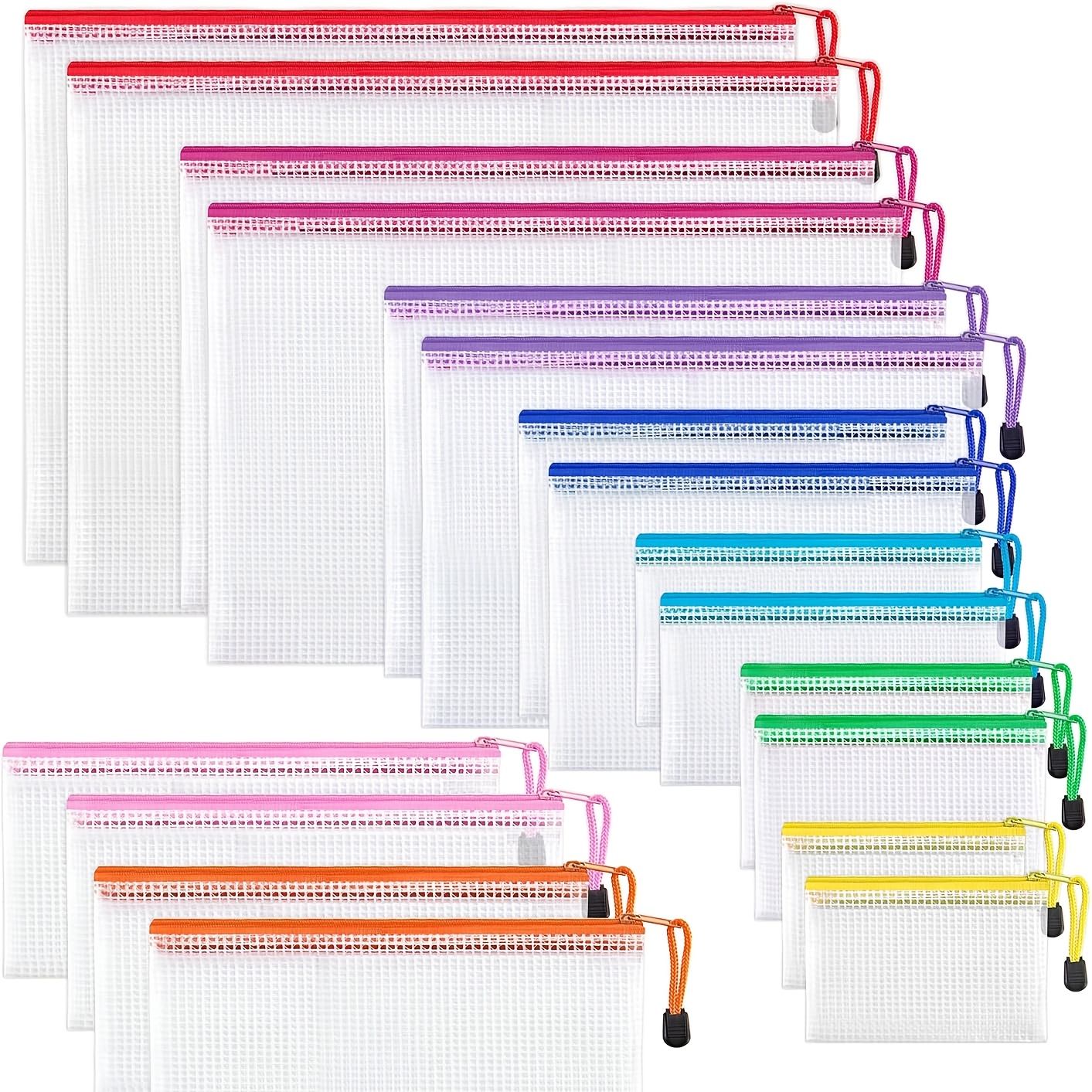 TEMU 18 Packs Mesh Bags With 8 Sizes And 9 Colors, Zipper Pouches, Multifunctional Travel Bags For Office, School, Board Games, Puzzles, Cosmetics,
