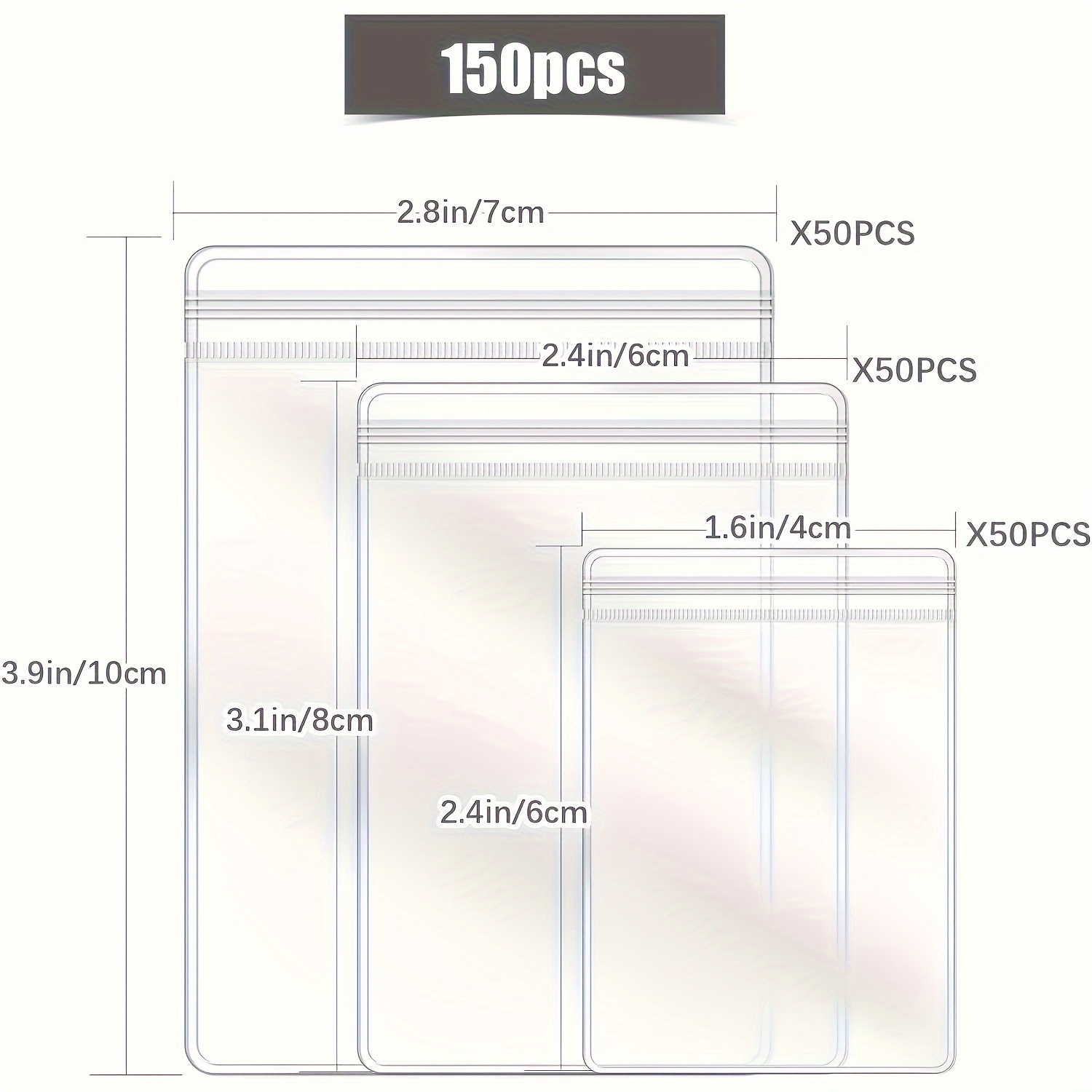 TEMU 150pcs Pvc Zipper Lock Jewelry Bags - Transparent Storage And Packaging Pouches For Earrings, Rings, And Accessories, No-power Required