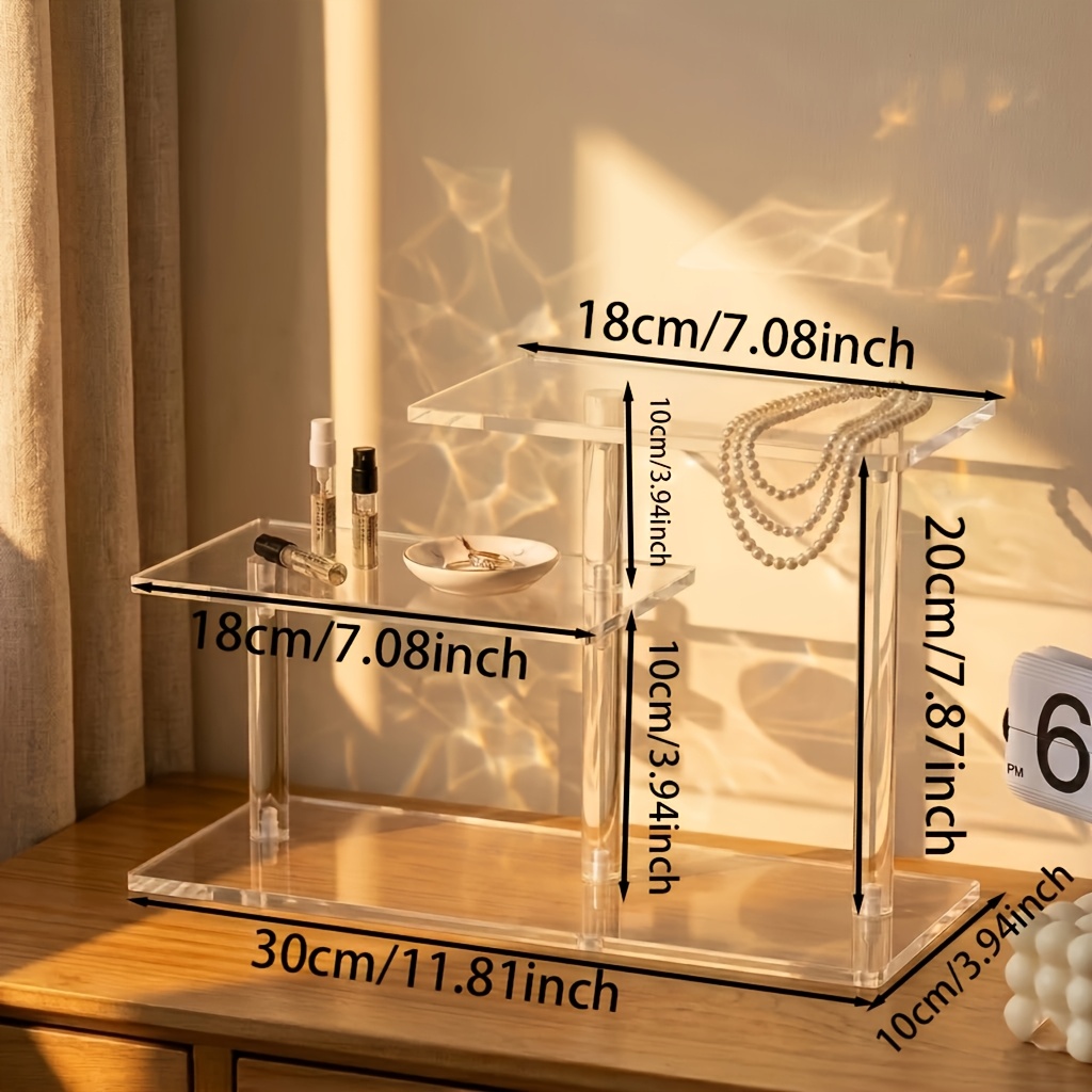 TEMU 1pc Of Transparent Acrylic Tiered Display Stand, Suitable For Figurine Models And Perfume/cosmetics Storage. Used As A Modern Minimalist Desktop