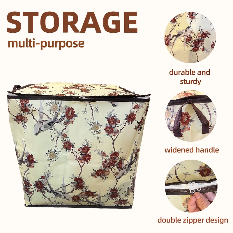 E-shop [Gepäck Organizer Tasche] Extra Große Organizer Tasche mit Blumen- und Vogelmuster Design. Doppelreißverschluss Kleiderschrank