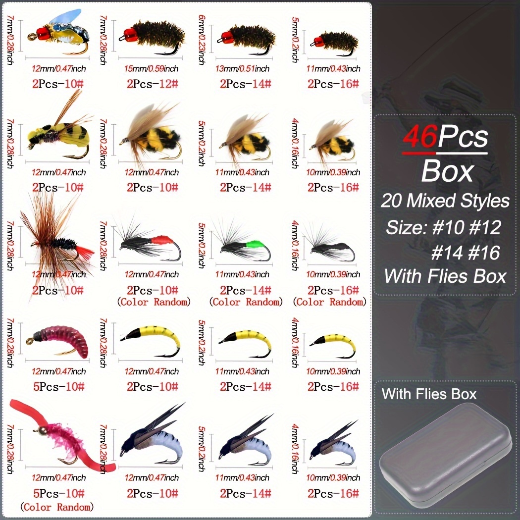 24pcs/40pcs/46pcs/54pcs/100pcs/box Wet Dry Nymph Fishing Fly Box Set Fly Tying Material Bait Fake Flies For Trout Fishing Tackle Randomcolor