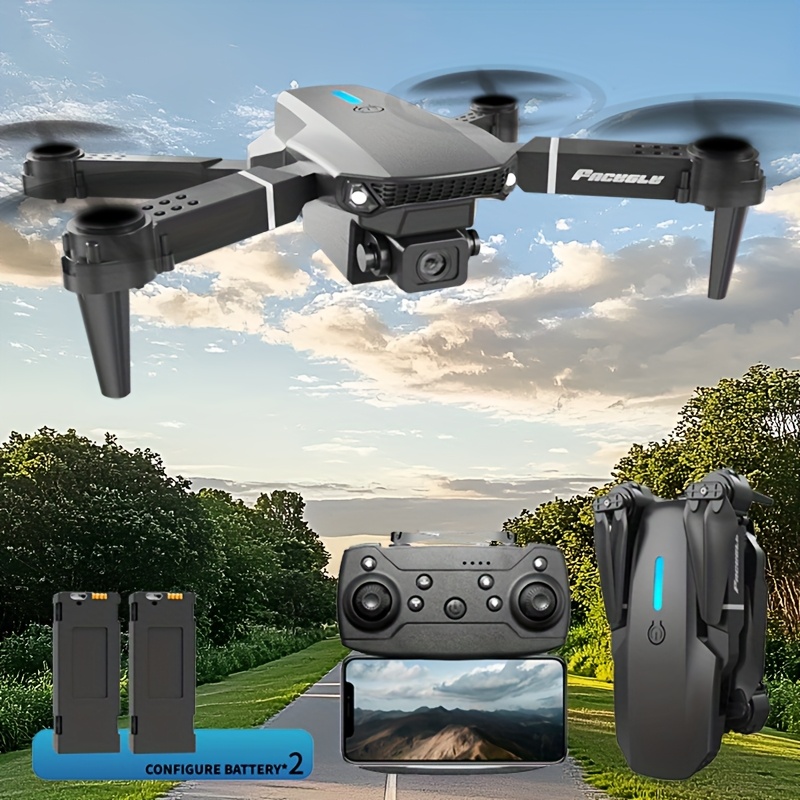 Nowy Lekki Dron E88 z Podwójnymi Kamerami, Podwójnymi Bateriami, Stabilny Lot, Dron Zabawka dla Początkujących, Składany Quadcopter, Prezent na Halloween i Boże Narodzenie, Profesjonalny/dron premium K, Mini Dron, Dron K, Dron