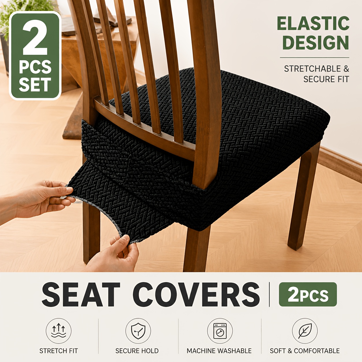 TEMU 2pcs Housse de Siège Antidérapante avec Languette et Boucle, Carreaux Rayés, Housse de Siège Double Élastique, Ensemble de Coussins Jacquard