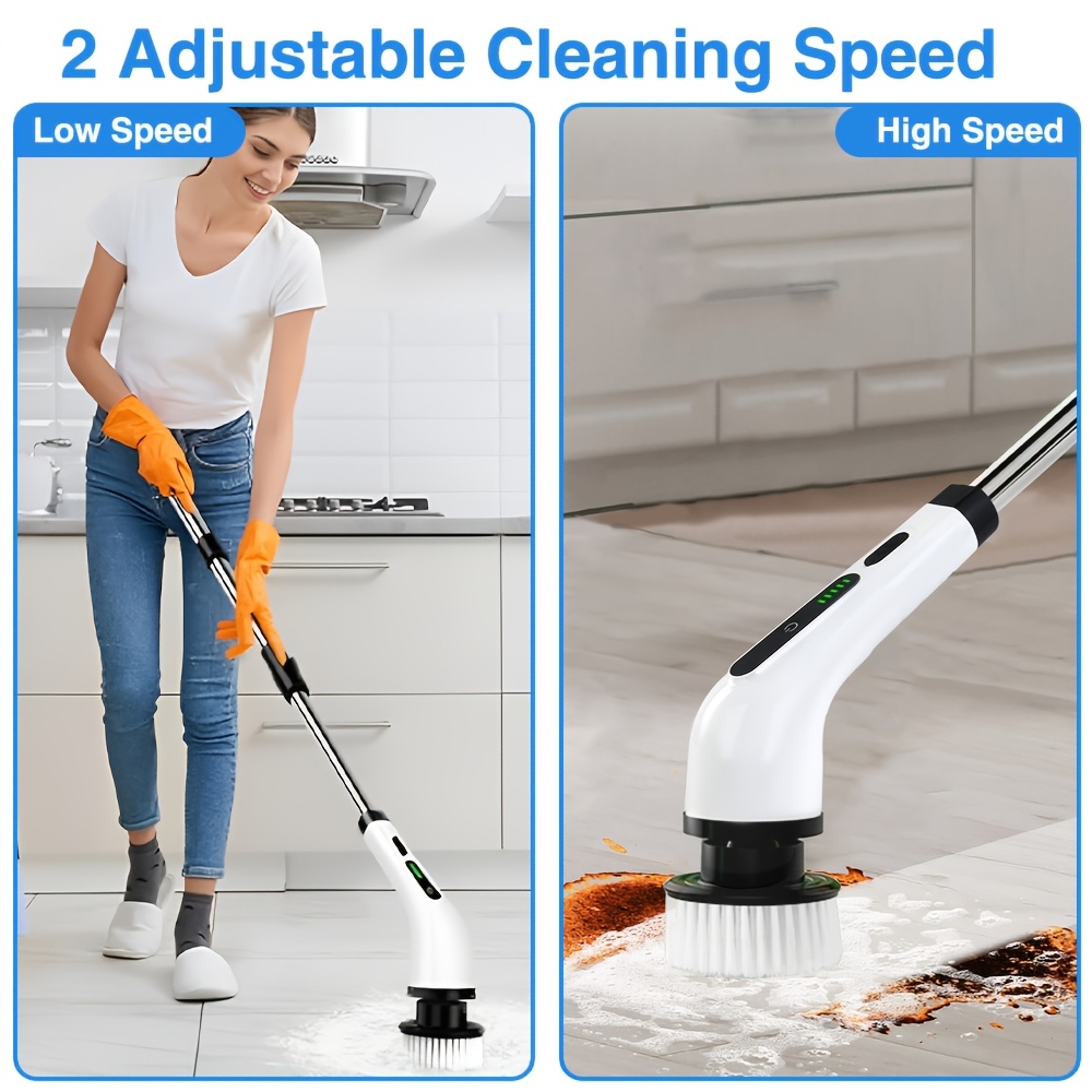 TEMU [electric Rotary Cleaner] 14in 1 Cordless Electric Spin Scrubber, Cleaning Brush, Adjustable Extension Handle With Replaceable Brush Heads,
