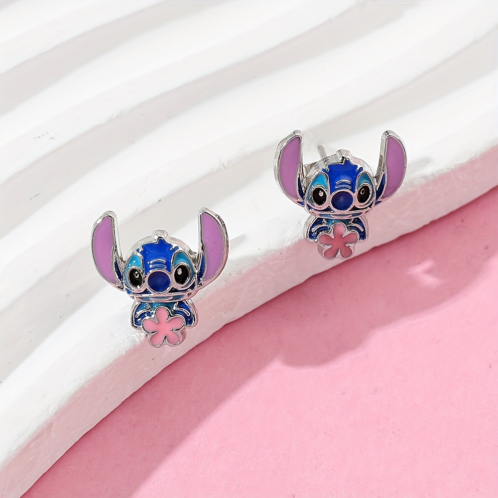 

1 Pair Disney Cute Cartoon Stitch With Flower Stud Earrings For Women Lovely Ear Accessories Jewelry Gifts For Fans