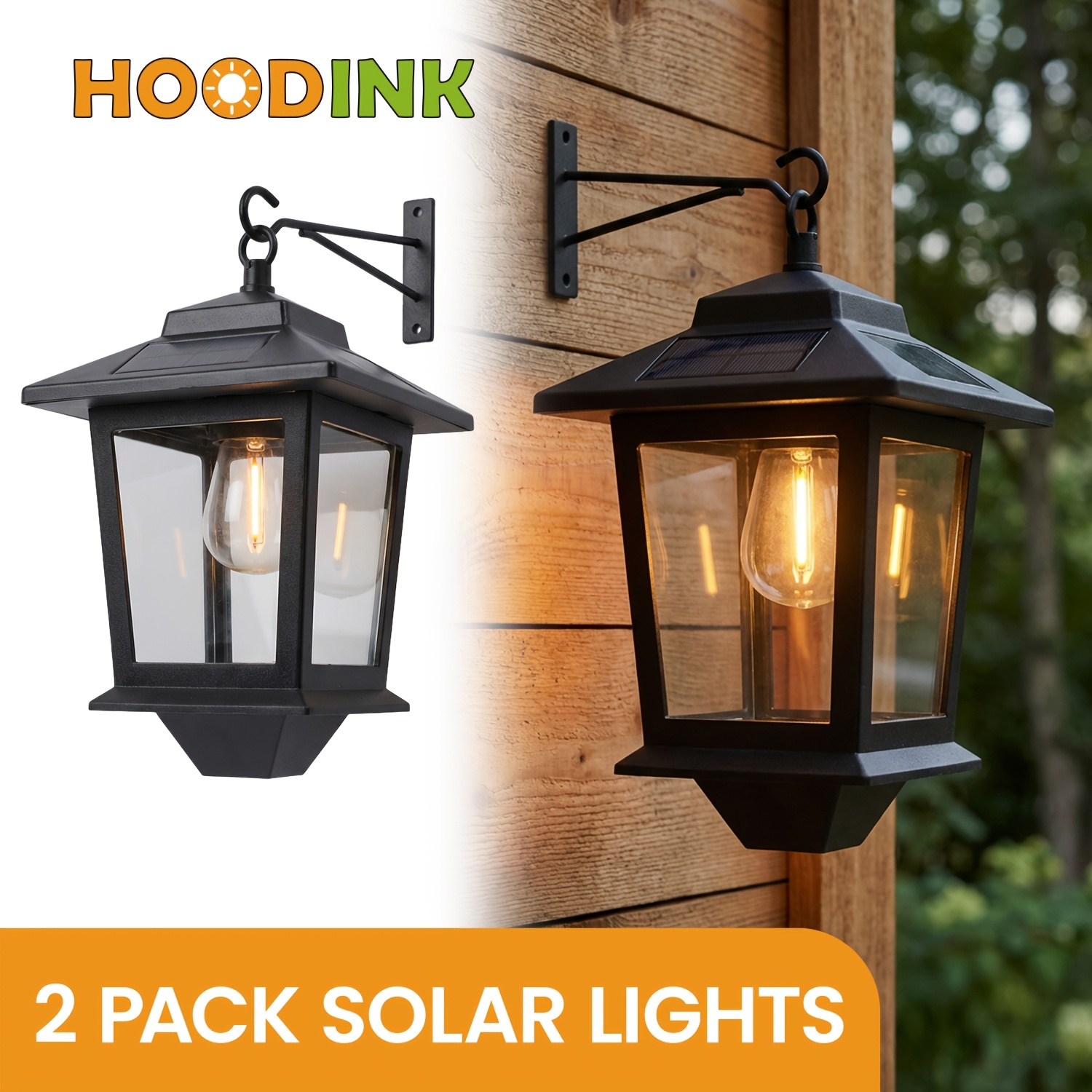 2 pack solar wall lanterns outdoor hanging solar lights with 4 solar panels dusk to dawn led anti rust 3000k warm white metal material