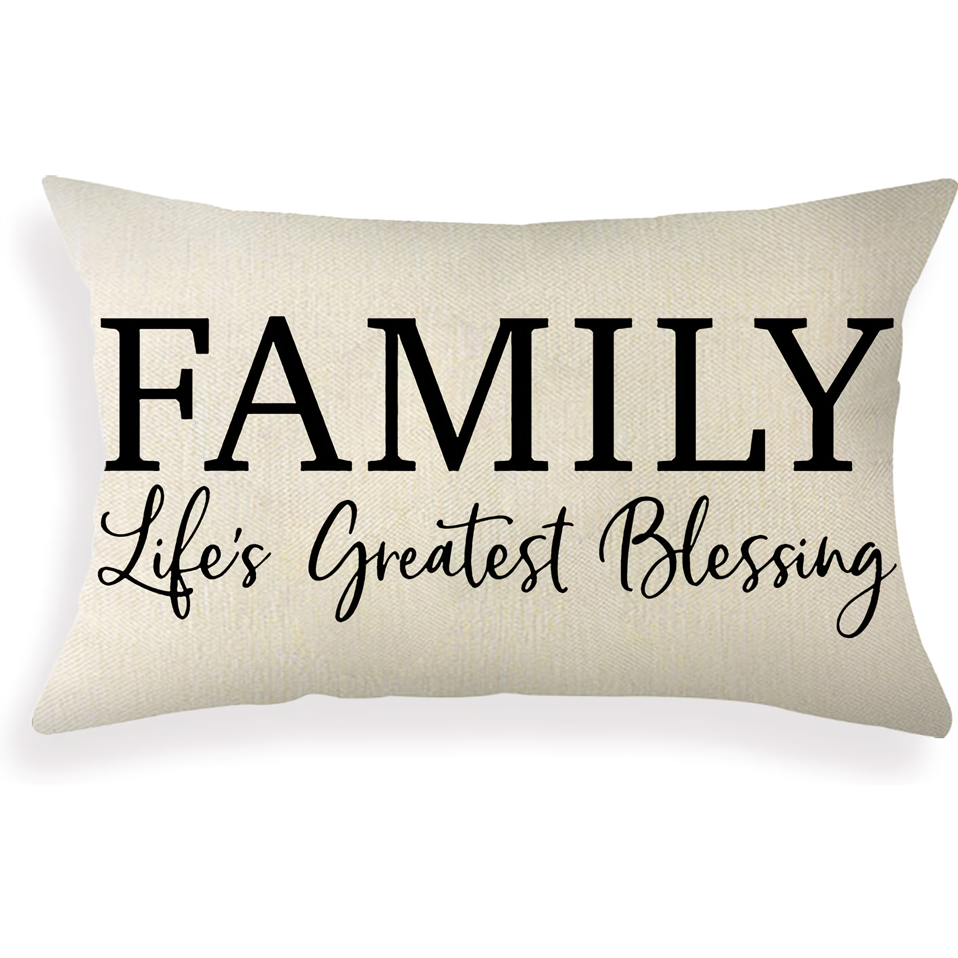 

1pc Rustic Farmhouse Linen Lumbar Pillow Cover, "family - Life's " Quote, Machine Washable, Zipper Closure, Woven Decorative Throw Pillow Case For Home/office Decor - Single Side (no Insert)