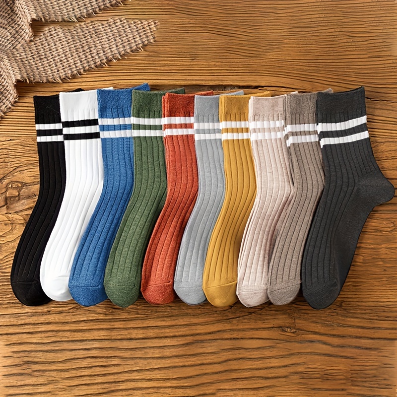 

10 paires de chaussettes rayées, style japonais, chaussettes mi-hautes décontractées pour et , bas et bonneterie pour femmes