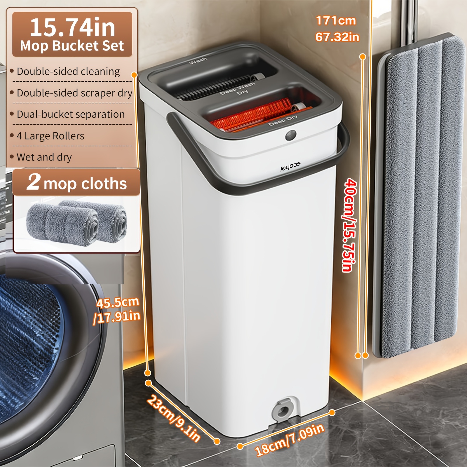 Image of Mop And Bucket Set With Wringer, Flat Mop No Manual Operation, Washable Microfiber Mop, Dry And Wet Use, And Clean Water , Floor Cleaning System, Suitable For Wall, Floor And Glass Cleaning