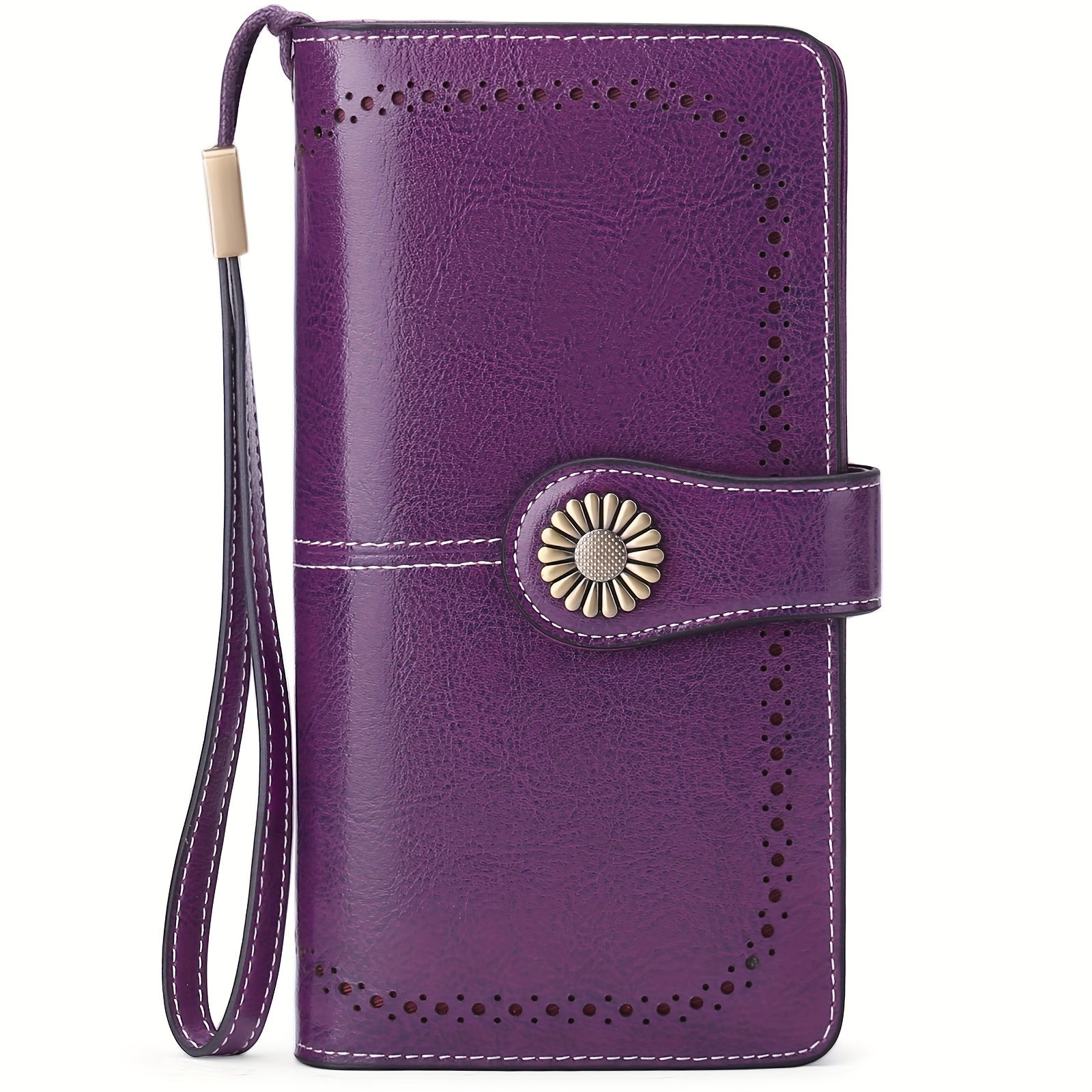 TEMU Purple Wallets For Women Rfid Blocking, Long Wallet With 24 Card Slots & Phone Pocket, Large Capacity Wristlet Clutch, Gift Box For Daily Use