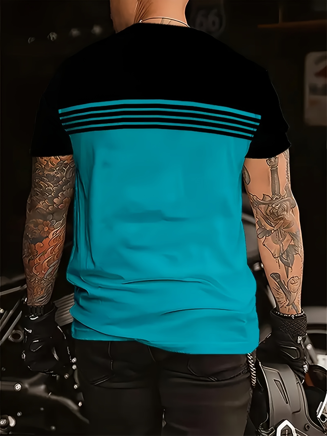 3pcs Men's Striped Short Sleeve T-Shirts - Solid Color & Stripe Design in,,,, Grey, Turquoise | Breathable Round Neck Casual Summer Tees with Vertical Striped Sleeves | Machine Washable, Versatile Casual Attire for Beach, Office, Semi-Formal Events 