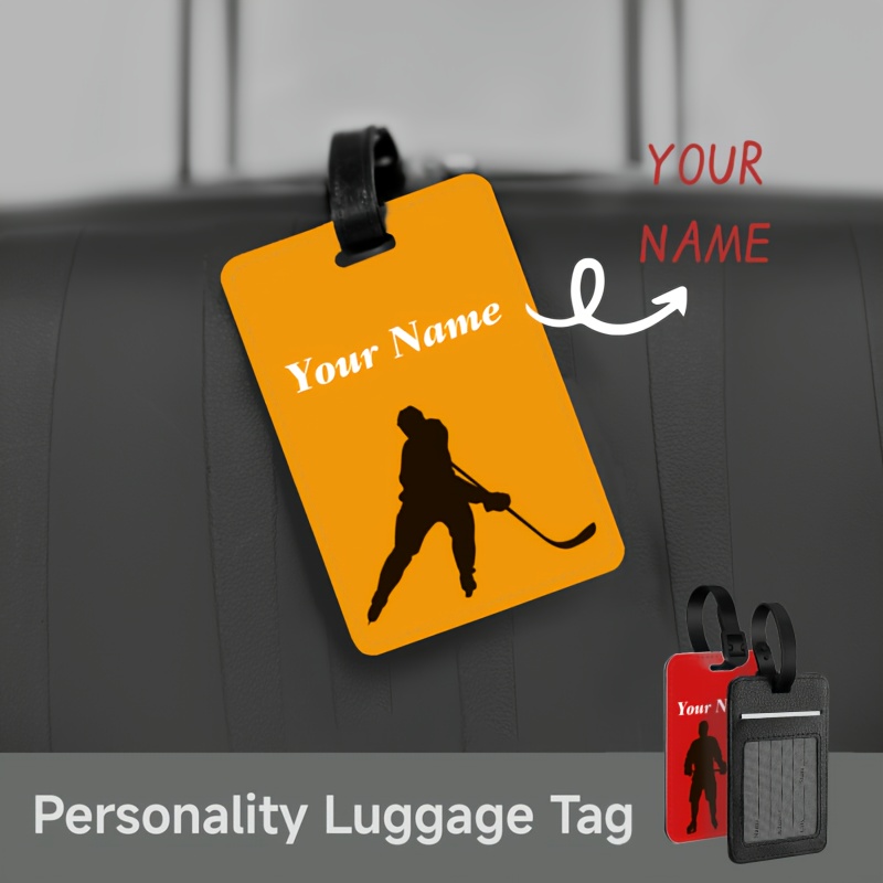 

Customizable Hockey Luggage Tag - Personalized Bag Identifier With Name, Pu Material, Orange & , Perfect Gift For Boys And Girls