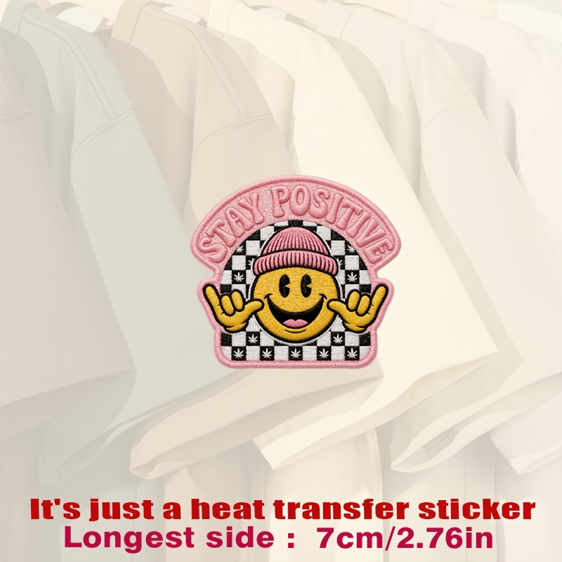 TEMU Vibrant "" Patch Featuring A Yellow Face, Pink Beanie, Heat Transfer Stickers Are Suitable For Flat Fabrics Such , Hats, Canvas Bags, Throw