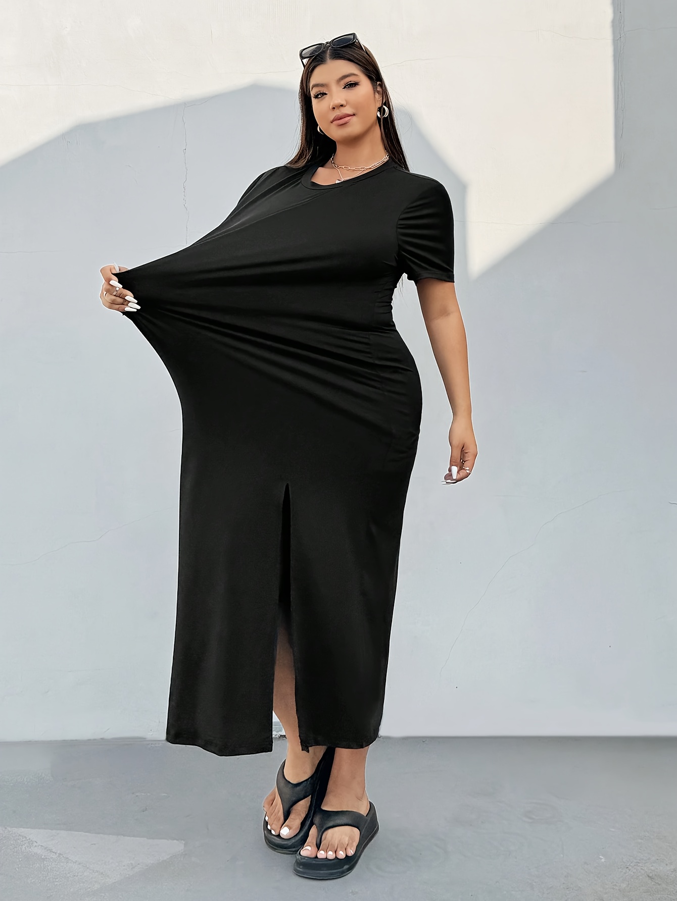 plus size plus size womens elegant casual black dress short - Temu Oman