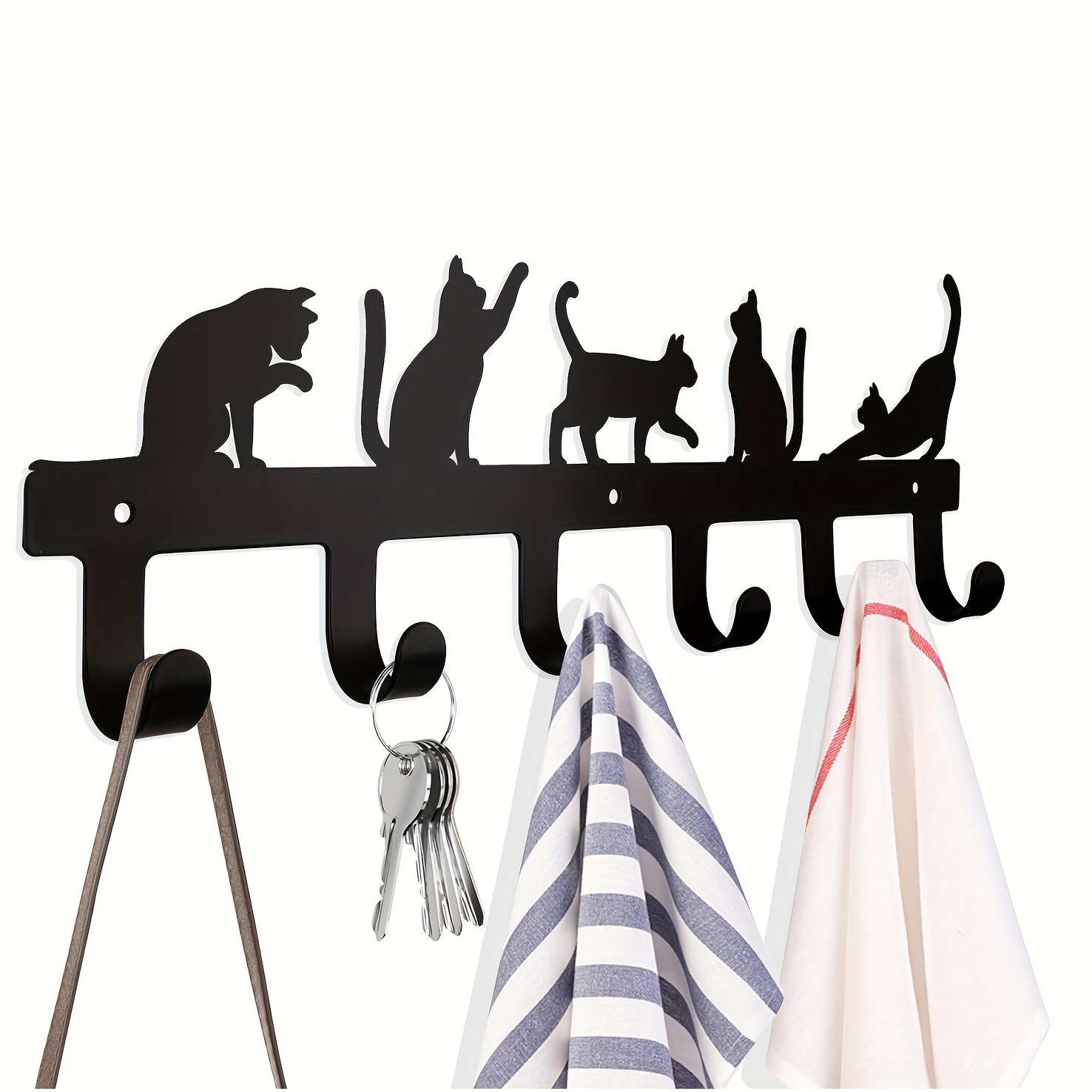 Coat Rack Wall Mount 7 Coat Hooks Hanging Cat Design Metal - Temu