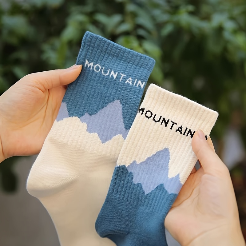 in one   calf socks for   men and women   design ribbed cuffs   breathable polyester blend casual outdoor sportswear outdoor sports socks mountain themed socks polyester   socks Product details 4