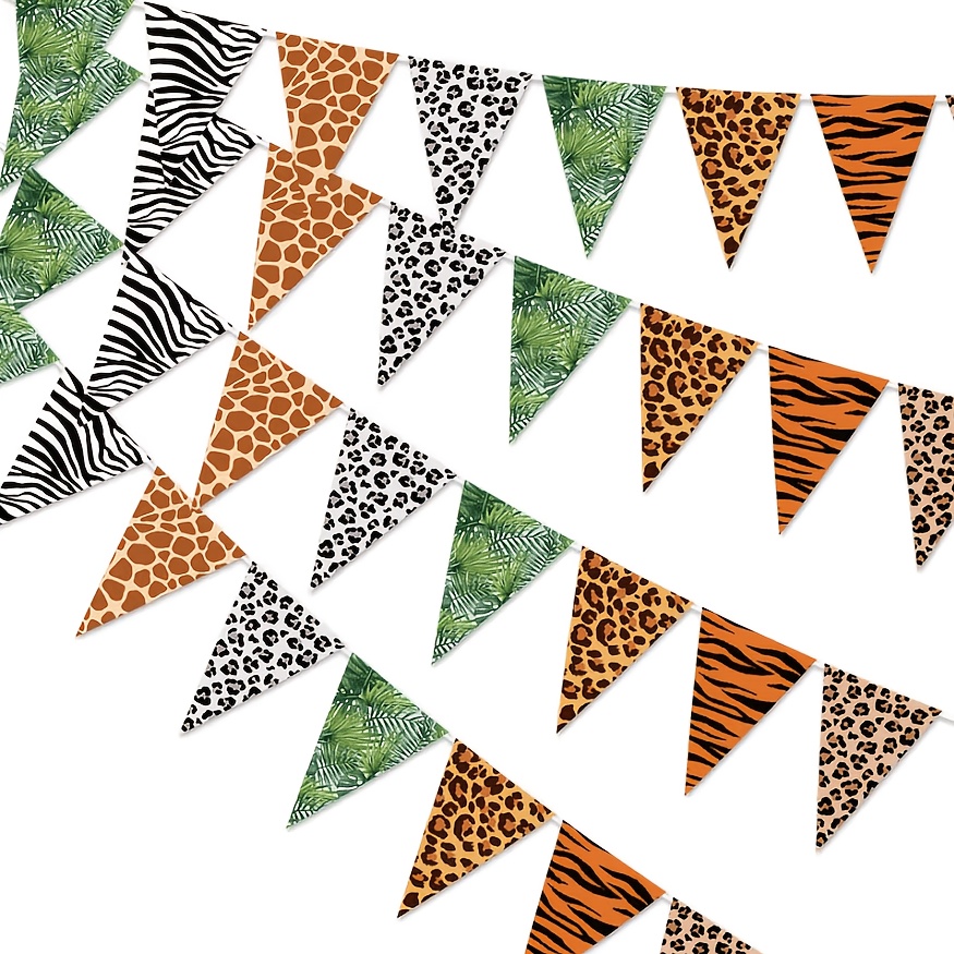 24-panel Animal Print Decorative Triangular Flags, Wildlife Park Birthday Banner Flag, Suitable For Bulletin Board Classroom Decoration, Themed Party Supplies