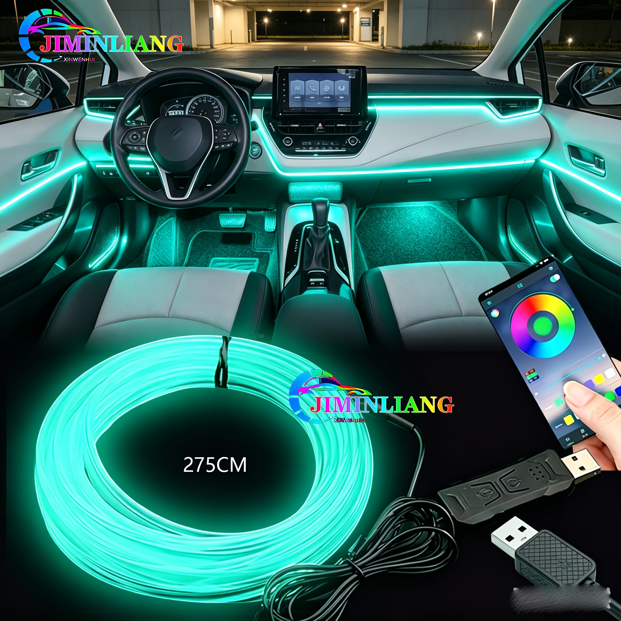 TEMU New 12v Usb Car Neon Light Strip, -color Car Interior Led Light Strip, Wireless Control Luminous Car Interior Ambient Lighting Decorative