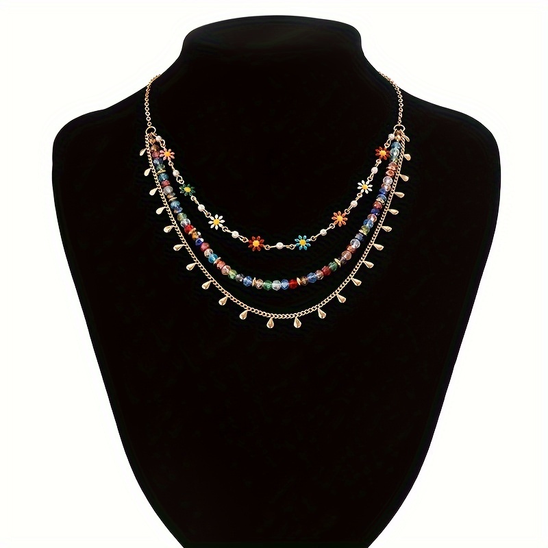 TEMU 3pcs, Bohemian Colored Beaded Necklace Set, Summer Layered Women's Necklace, Beach Surfing Fashion Jewelry, Hawaii Rainbow Bead Necklace, Holiday Gift For Girlfriend