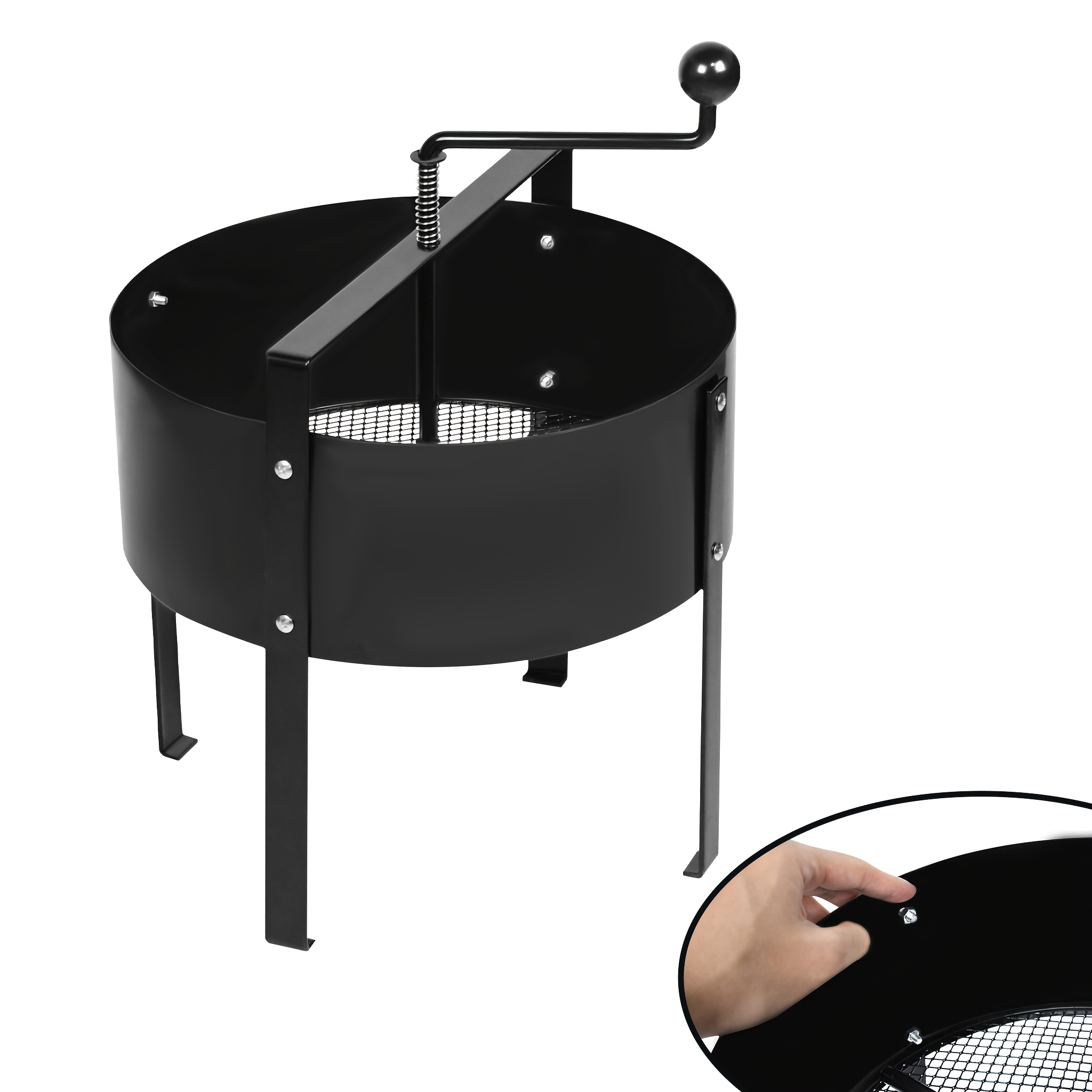 Rotary Garden Soil Sifter, Black Handheld Compost Sieve With Crank, Ideal For Soil, Sand And Compost Screening