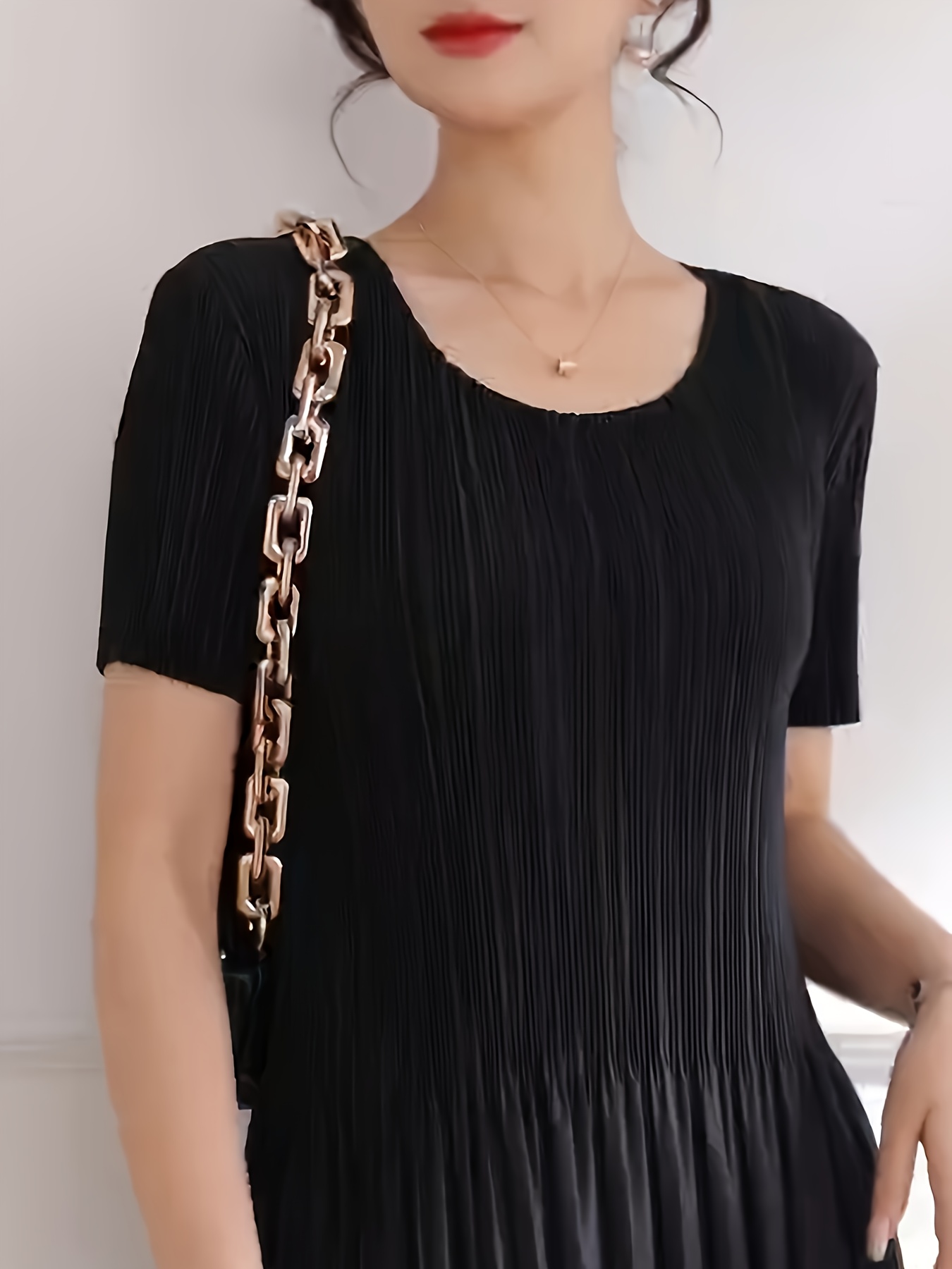 plus size 2025 summer new high end elegant pleated dress for ladies spliced ruched skirt plus size summer dress black 4