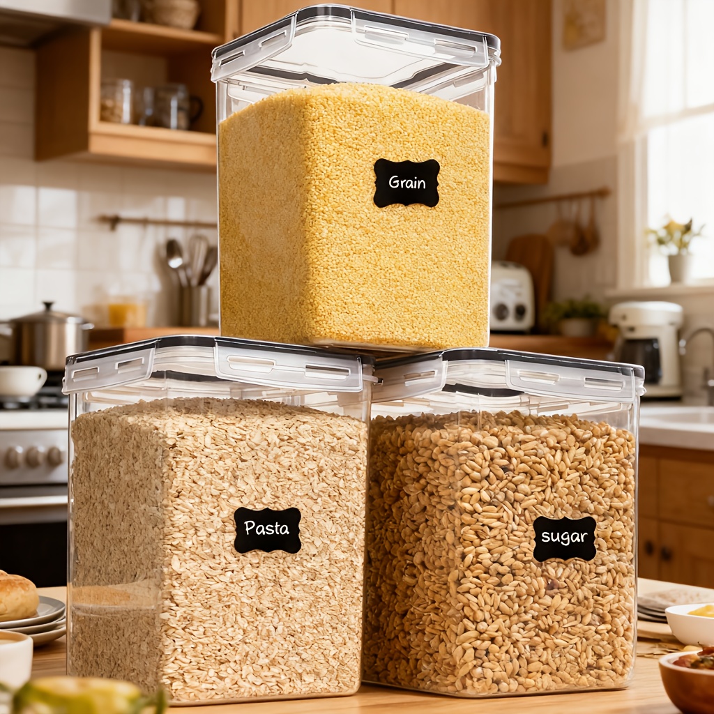 Image of 3pcs Large Food Storage Containers With Lids Airtight 5.2l /176oz, For Flour, Sugar, Baking Supply And Dry Food Storage, Plastic Canisters For Kitchen Pantry Organization