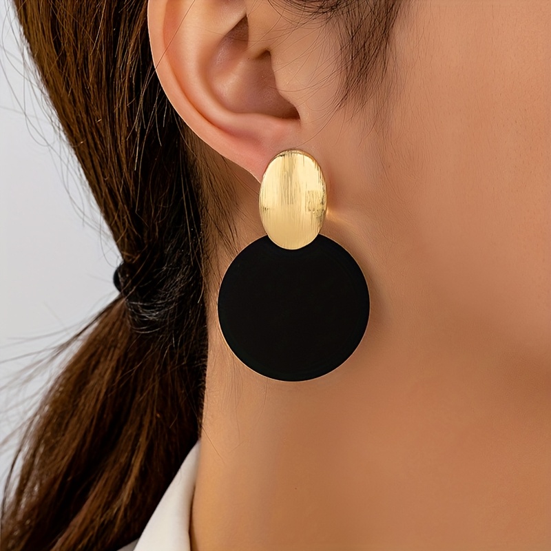 2pcs/set Fashionable Oval Brushed Black Painted Geometric Round Women' Earrings