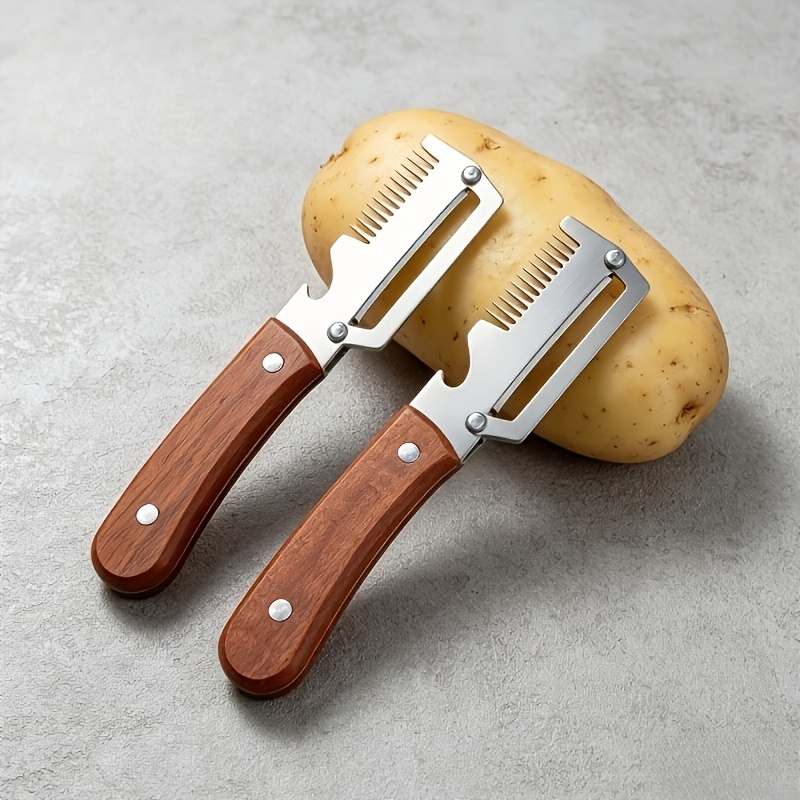 2pcs Multi Functional Peeler, Kitchen Specific Solid Wood Handle Peeler, Household Onion And Cutter, 2-in-1 Fruit And Vegetable Peeler