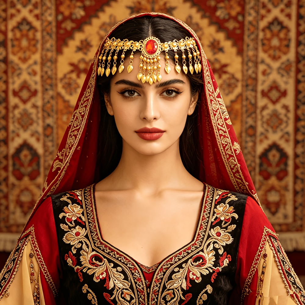 TEMU 1pc Dubai-style Arabic Ethnic Head Chain With Tassel Fringe & Multicolor Tassels - Traditional Middle Eastern Wedding Headdress For Suitable For