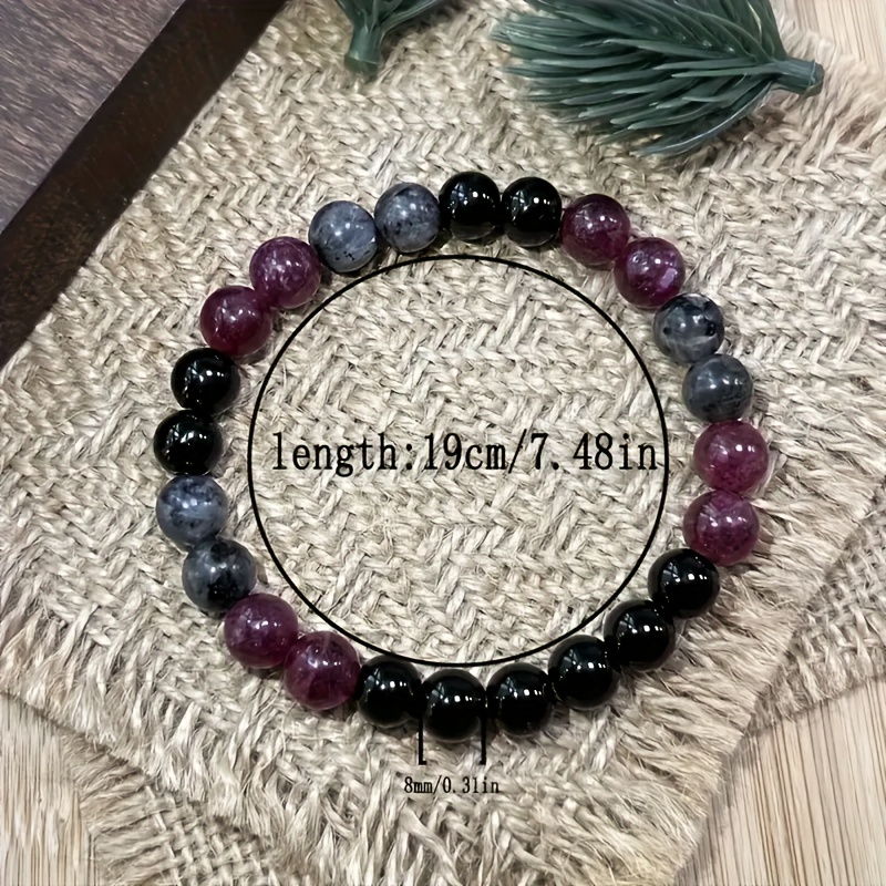 TEMU Bracelet rigide 1 pièce 8 mm en , et labradorite, bijou de perles de style bohème pour et les occasions spéciales, convient aux hommes et aux