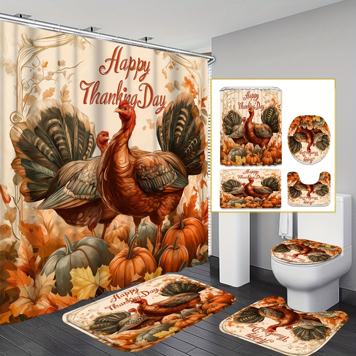 

1/4pcs Curtain Set, Turkey Pattern Curtain Decoration, , Bathroom Decoration 12 , Bath Mat U-shaped , For ,