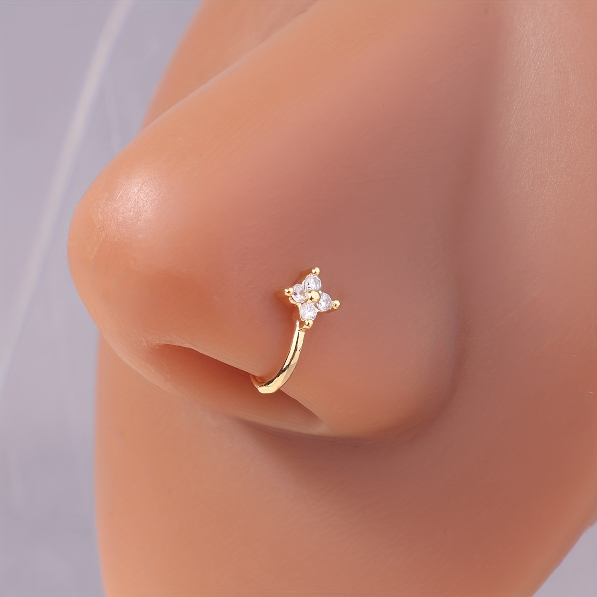 A Set Of Fake Nose Rings, Ear Clips, Non-pierced Earrings With Cubic Zirconia, Non-pierced Jewelry Fake Nose Ring With Spring Clip, Round Ring Without Piercing, Suitable For .