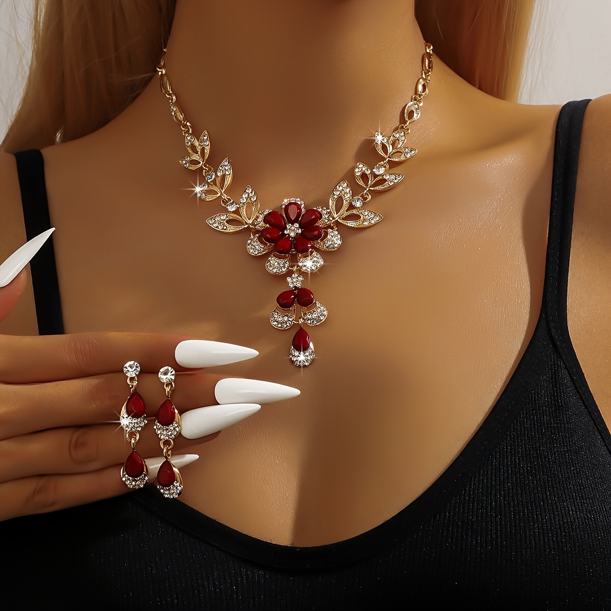 Lot hot 21 pcs Vintage now burgundy red Jewelry Necklace Earrings Bracelets