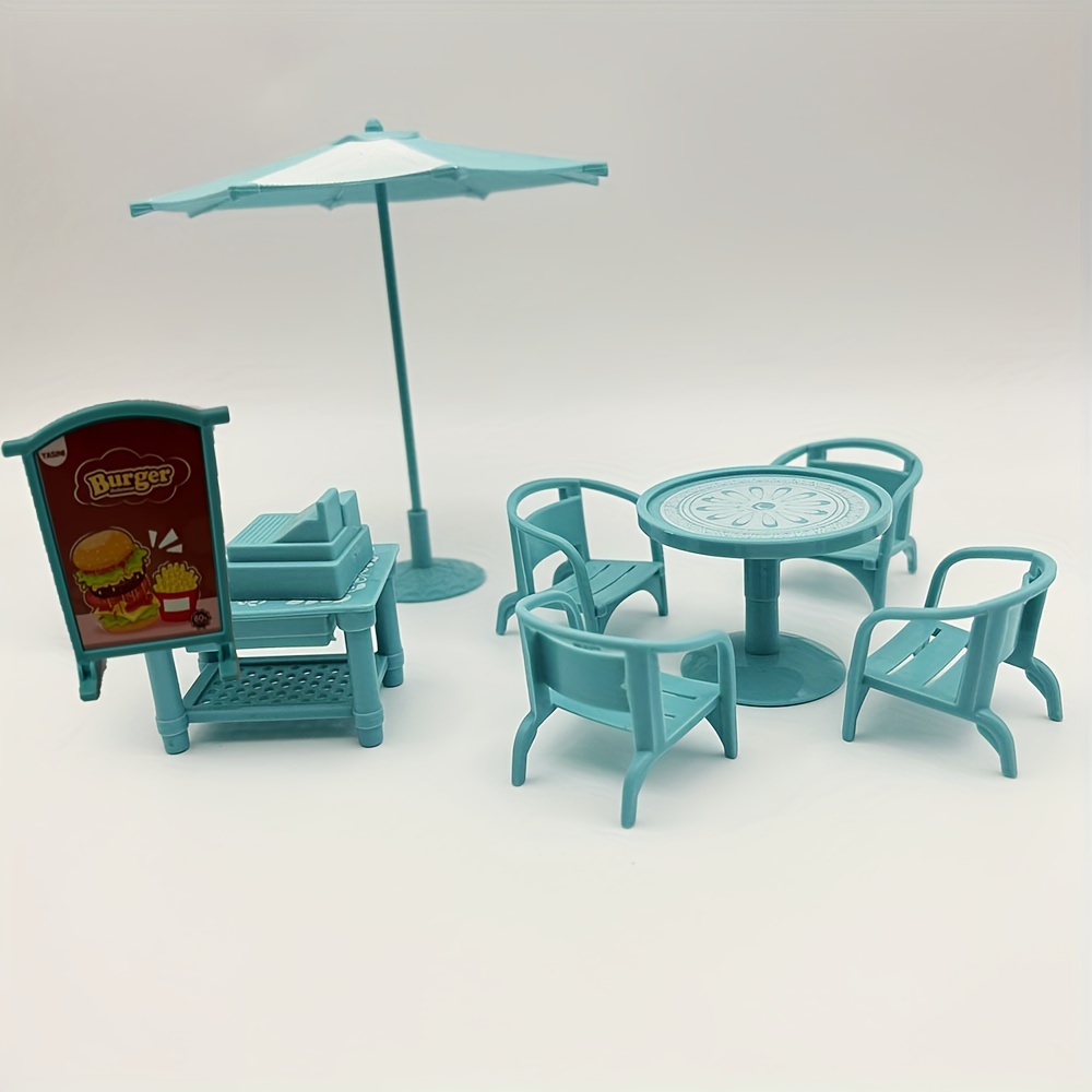 

Miniature Furniture Set, Cute Decorative Ornament, Abs Chair, Parasol, Table, Building Model Accessories, Decor, No Power Required, Display