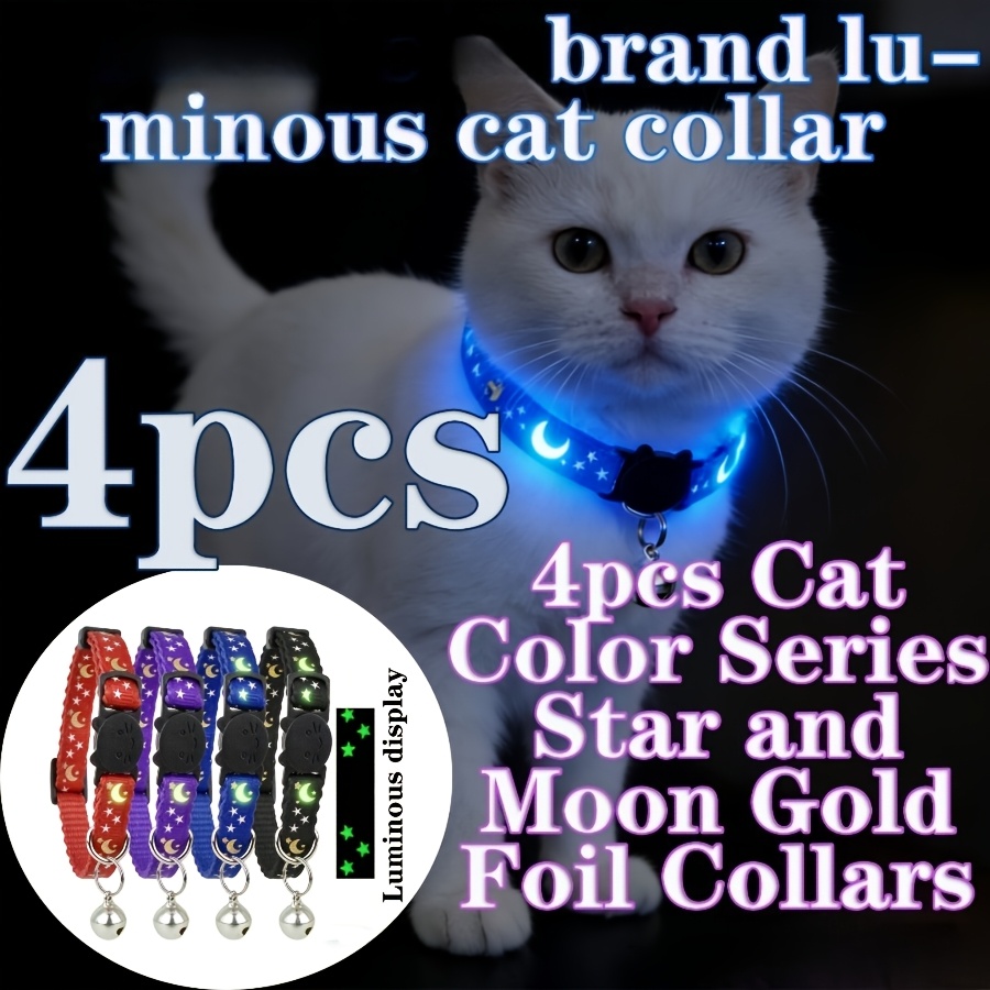 TEMU 4pcs Cat Collars With Print - Adjustable Soft Nylon Collar Suitable For Kittens To Cats, Bronzing Patterns, Wear-resistant For Daily Wear, Night , Photo Shoots & Holiday Gifts - Pet Accessories