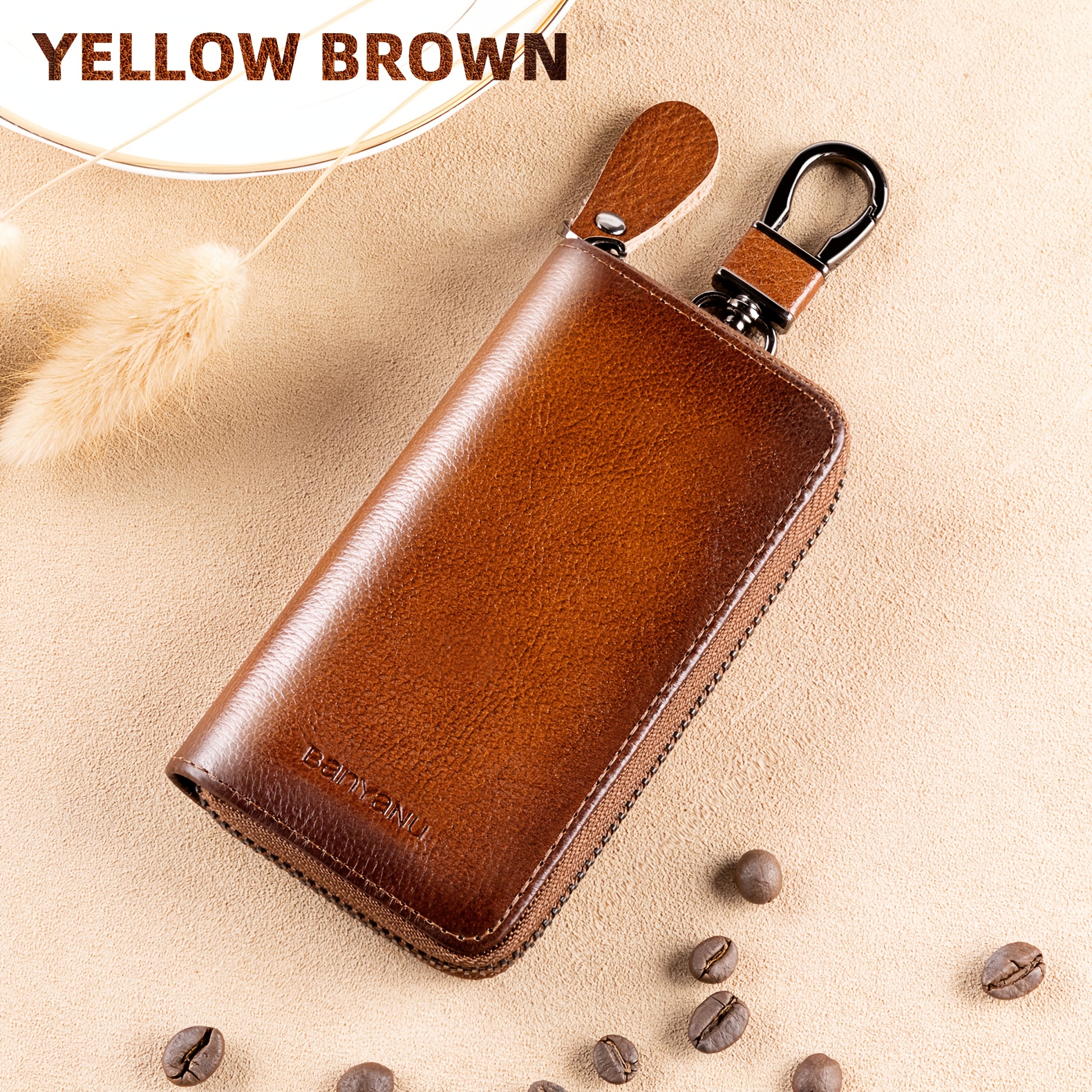 TEMU Banyanu Key Case, Top-grain Cowhide, Holder, Motorcycle Key Pouch, Multifunctional, 4 Holiday Gifts