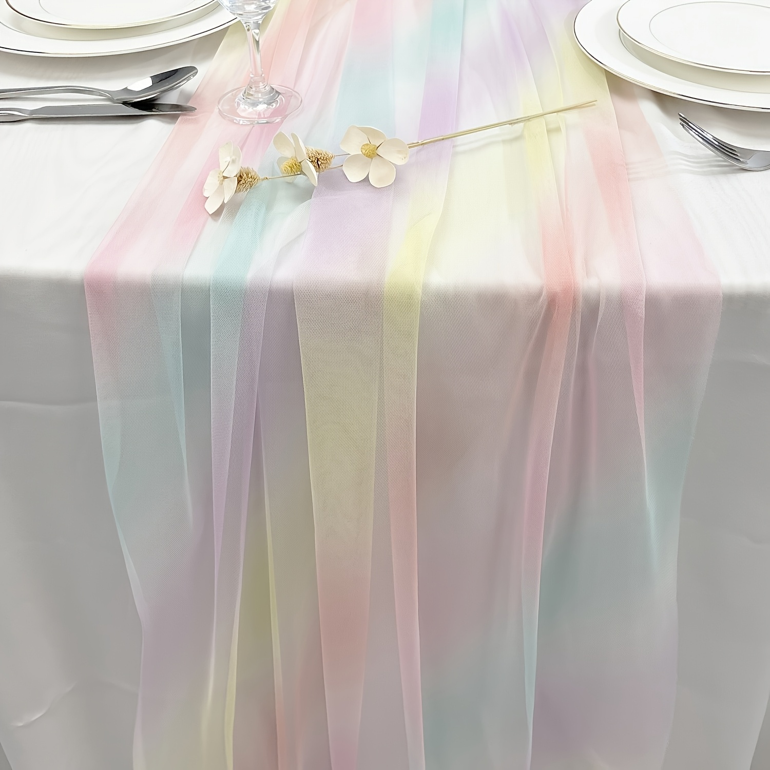 E-shop 1 Stück Verlaufender Transparenter Tischläufer für Partys - Ombre Rechteckige Tischdekoration, Elegante Tischdecke für Geburtstage, Hochzeiten,