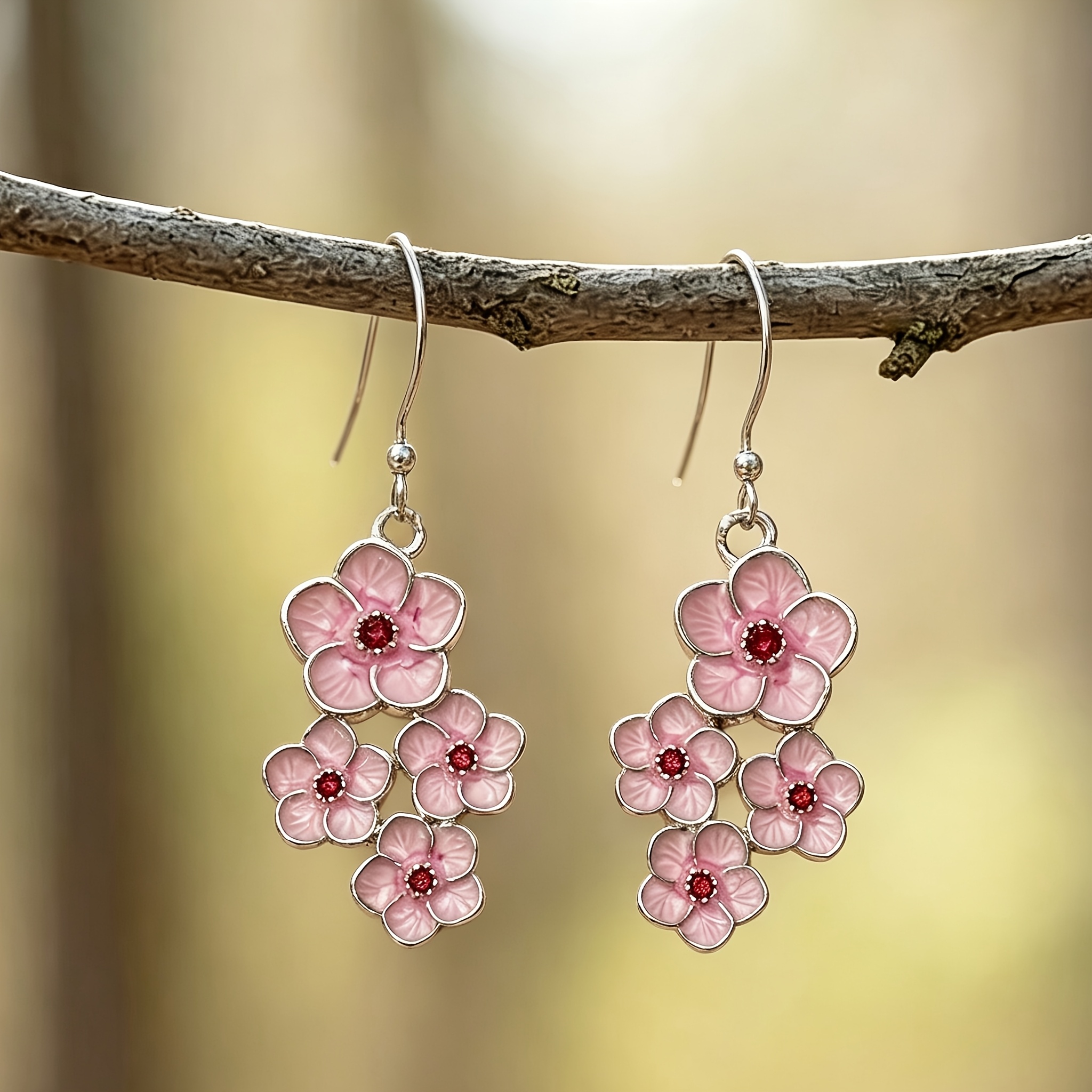 TEMU 1 Pair Elegant Floral Earrings - Handmade Synthetic Pink Teardrop Dangle Earrings, Daily Jewelry Gift, Suitable For Women, Bohemian Style, Ideal
